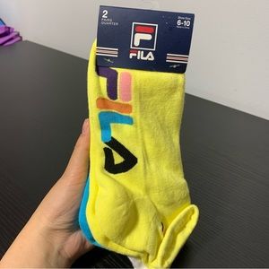 NEW Fila Yellow Blue socks shoe size 6-10 2 pairs